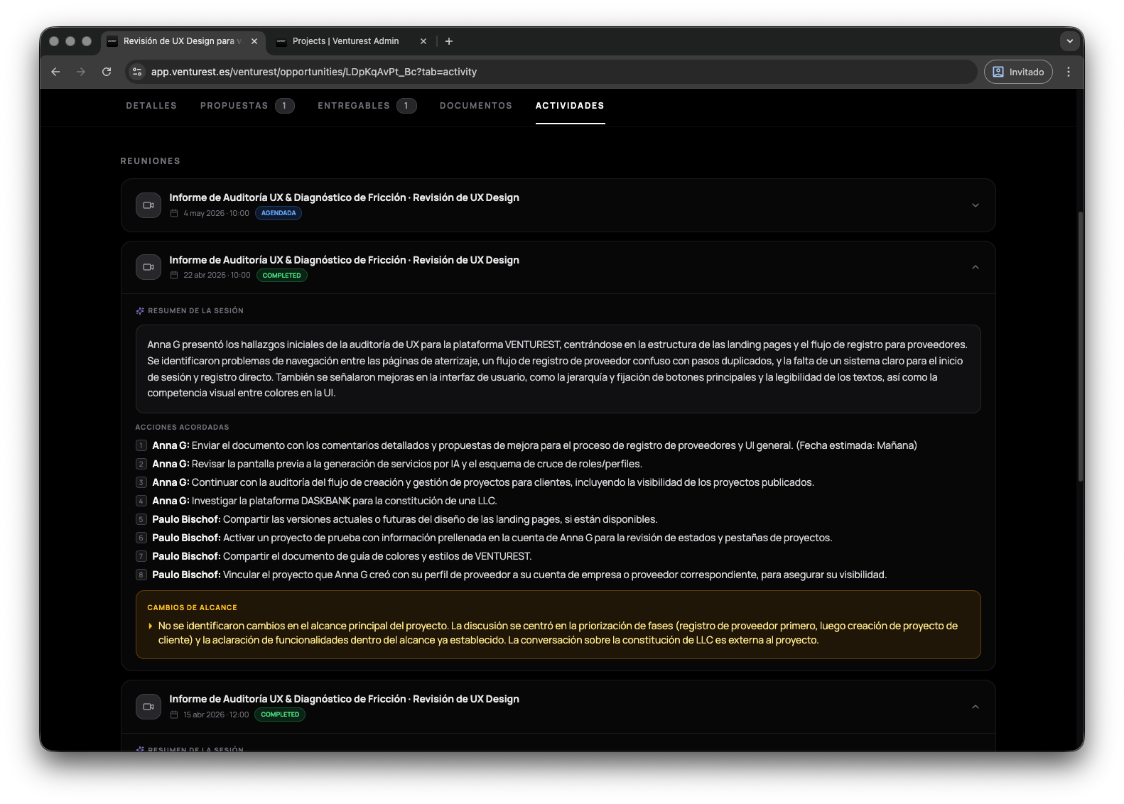 Reuniones con memoria en Venturest