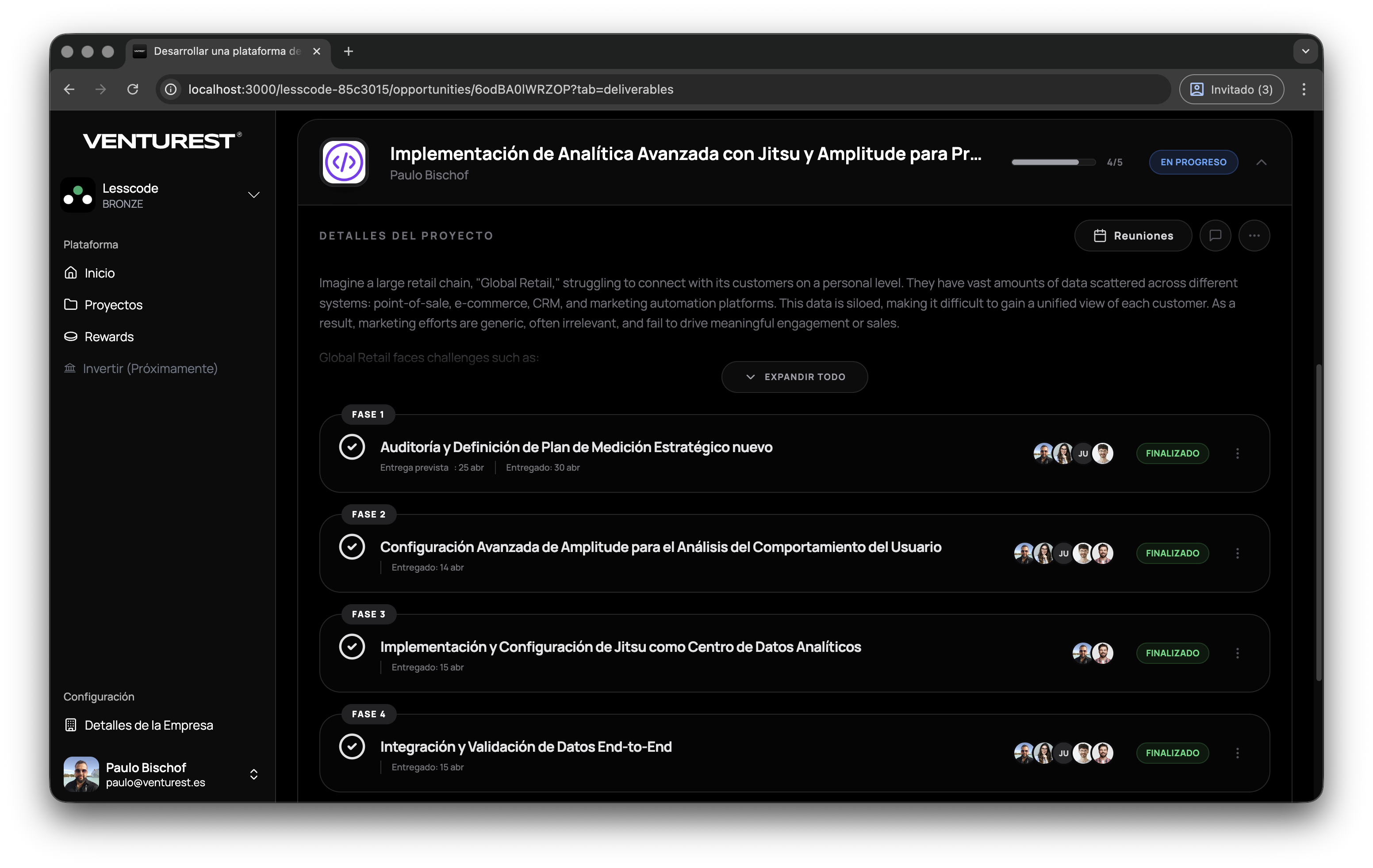 Gestión de proyectos en Venturest
